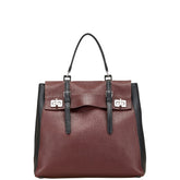 プラダ ハンドバッグ ワインレッド ブラック レザー レディース PRADA 【中古】